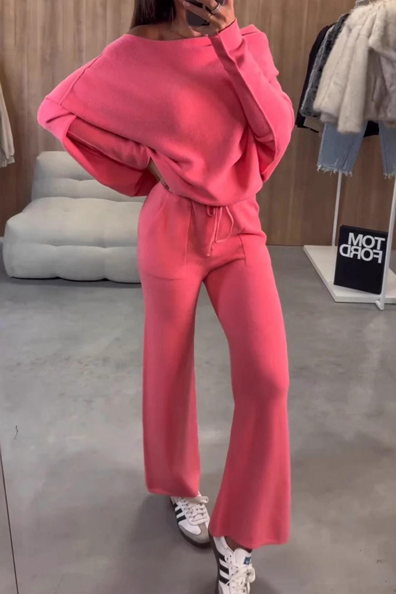 Drop Shoulder Bat Sleeve Crop Top Set