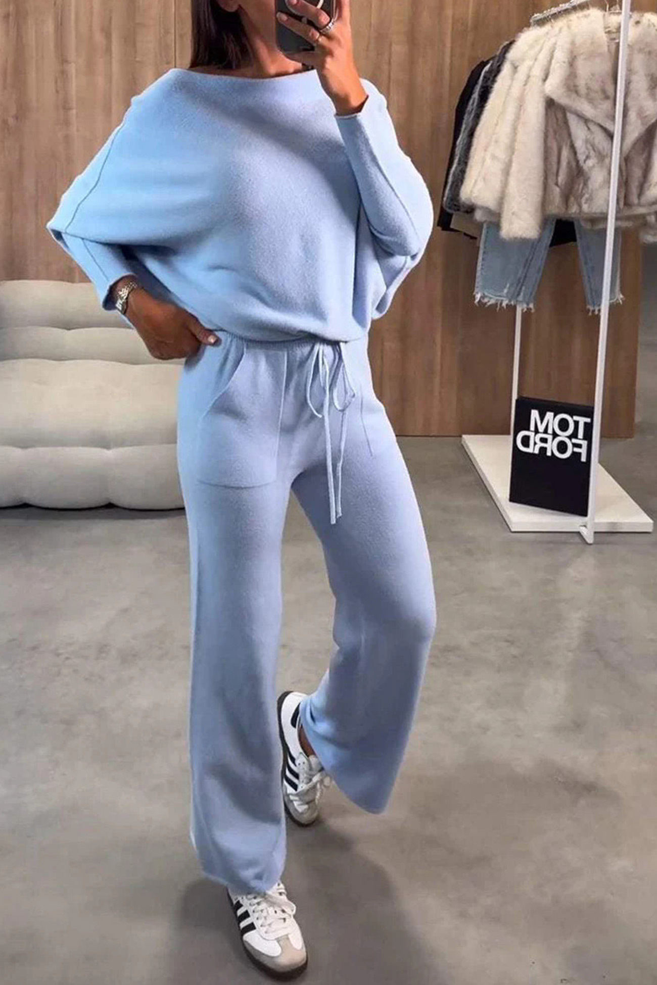 Drop Shoulder Bat Sleeve Crop Top Set