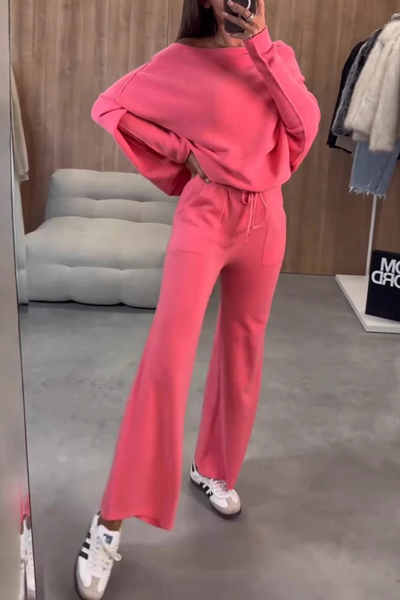 Drop Shoulder Bat Sleeve Crop Top Set