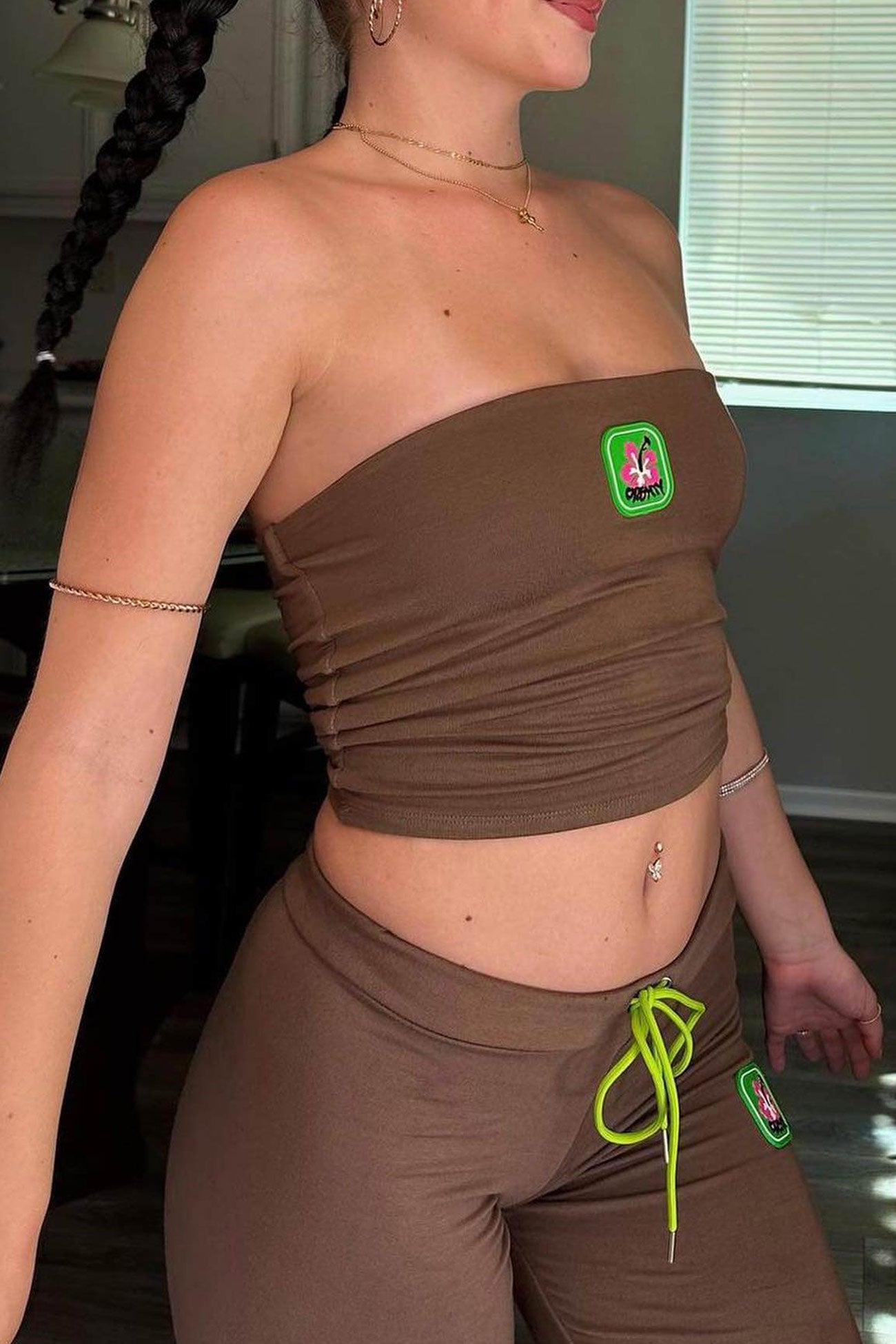 Embroidery Tube Top Flares Pants Suits