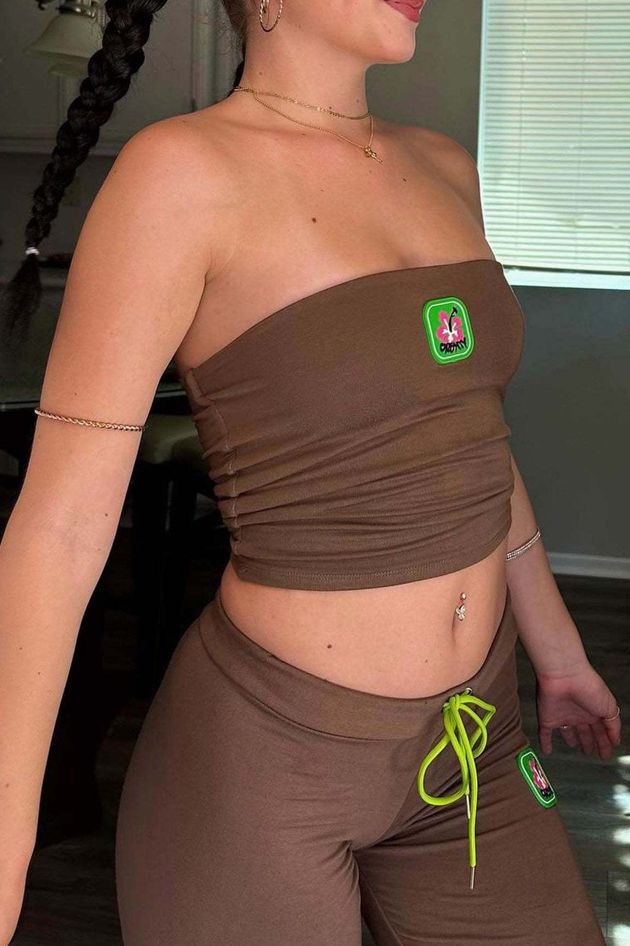 Embroidery Tube Top Flares Pants Suits