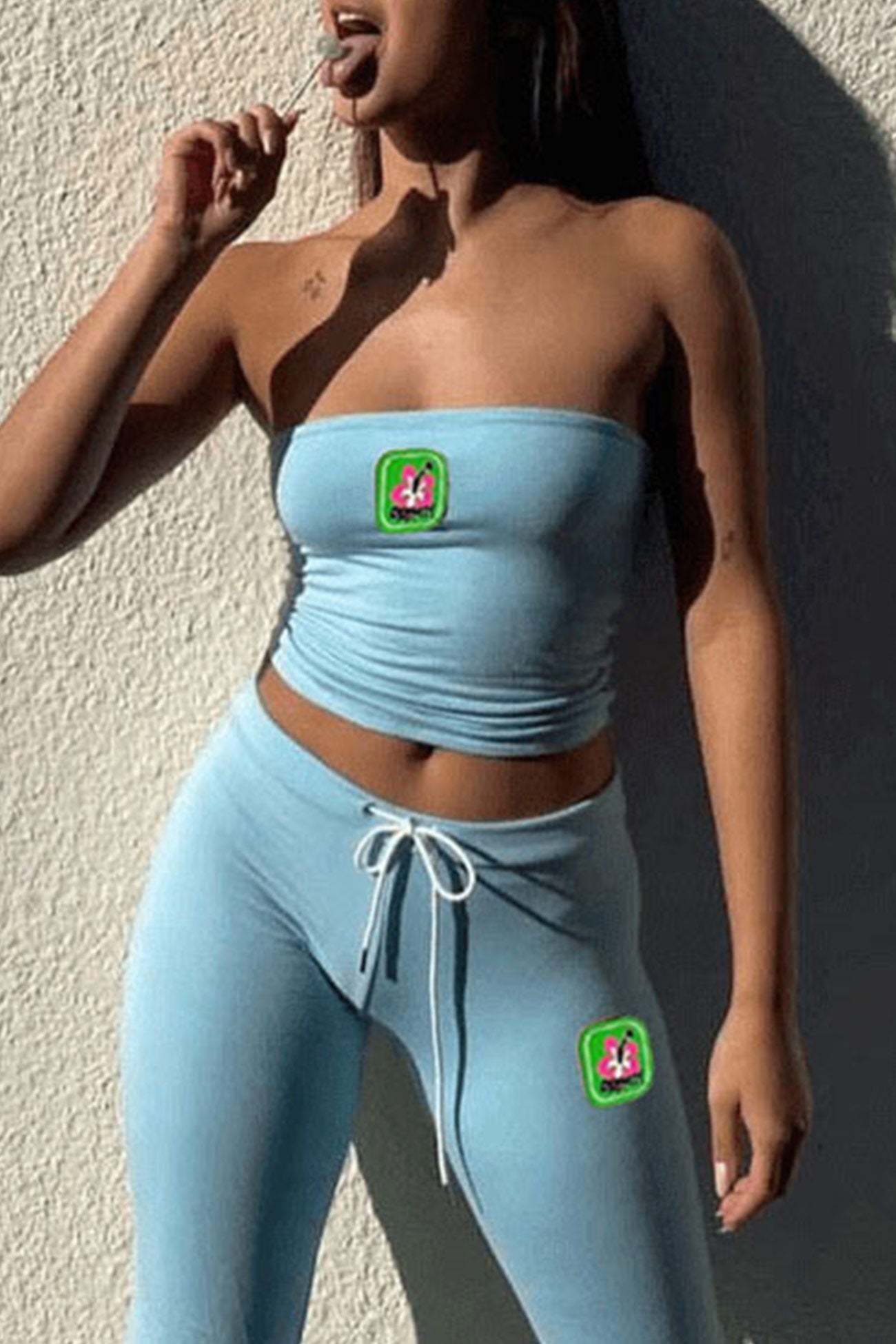 Embroidery Tube Top Flares Pants Suits