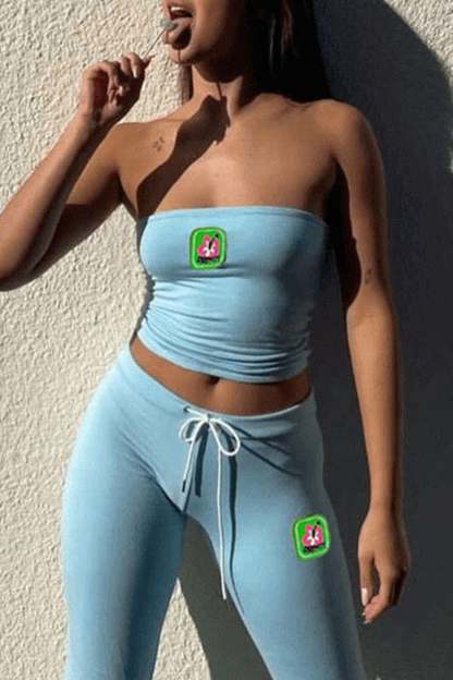 Embroidery Tube Top Flares Pants Suits