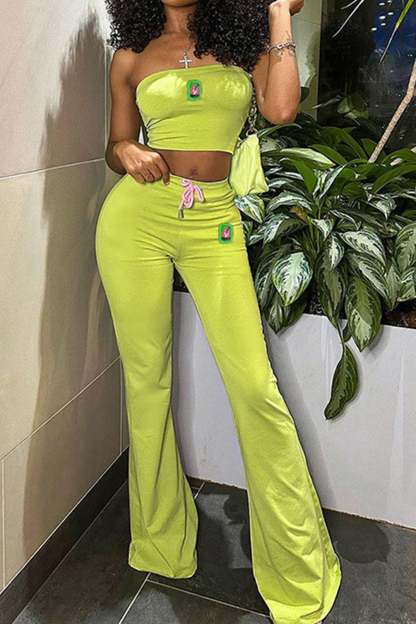 Embroidery Tube Top Flares Pants Suits