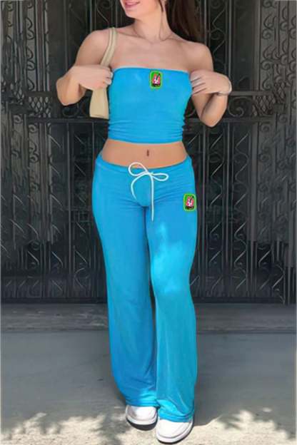 Embroidery Tube Top Flares Pants Suits