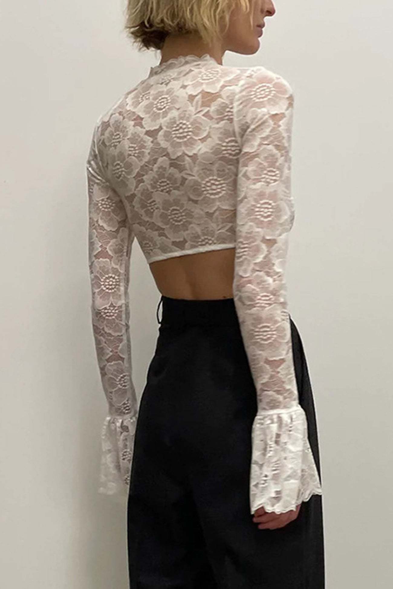 Flare Sleeve Crochet Crop Top
