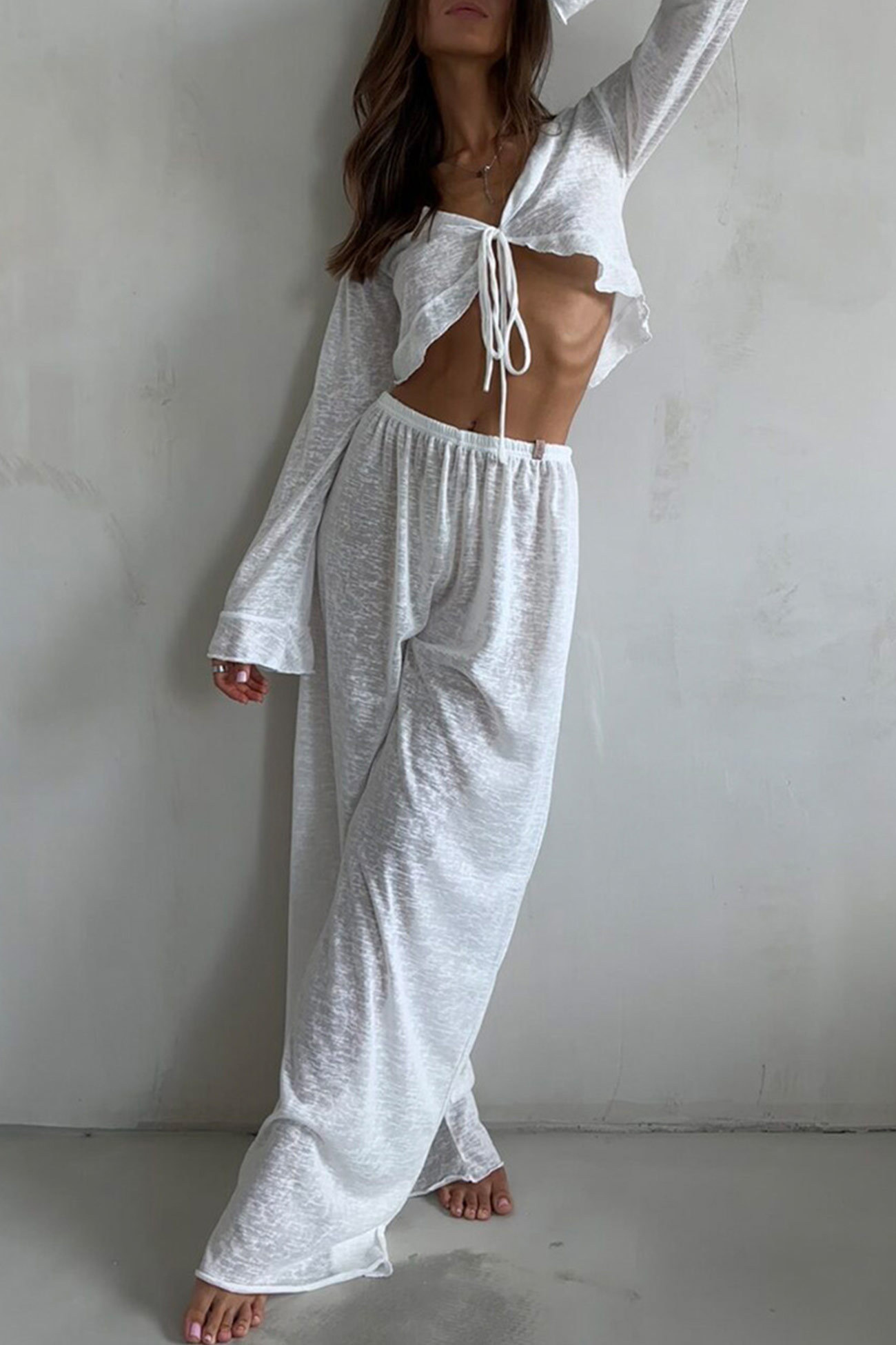 Flare Sleeve Crop Top Long Pants Set