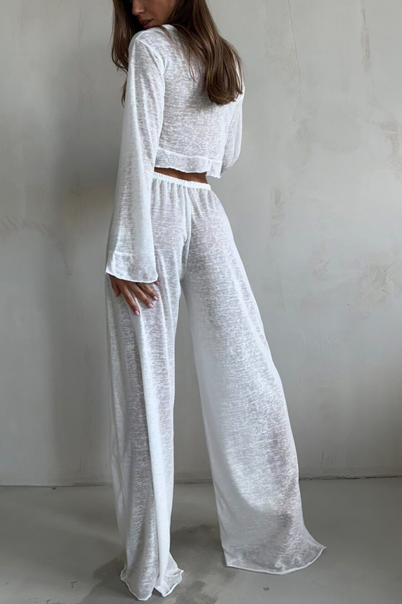 Flare Sleeve Crop Top Long Pants Set