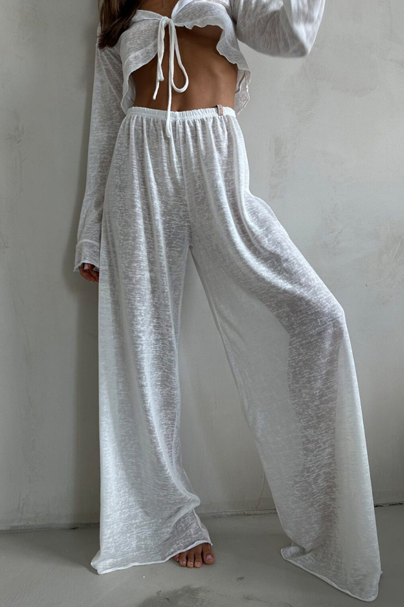 Flare Sleeve Crop Top Long Pants Set