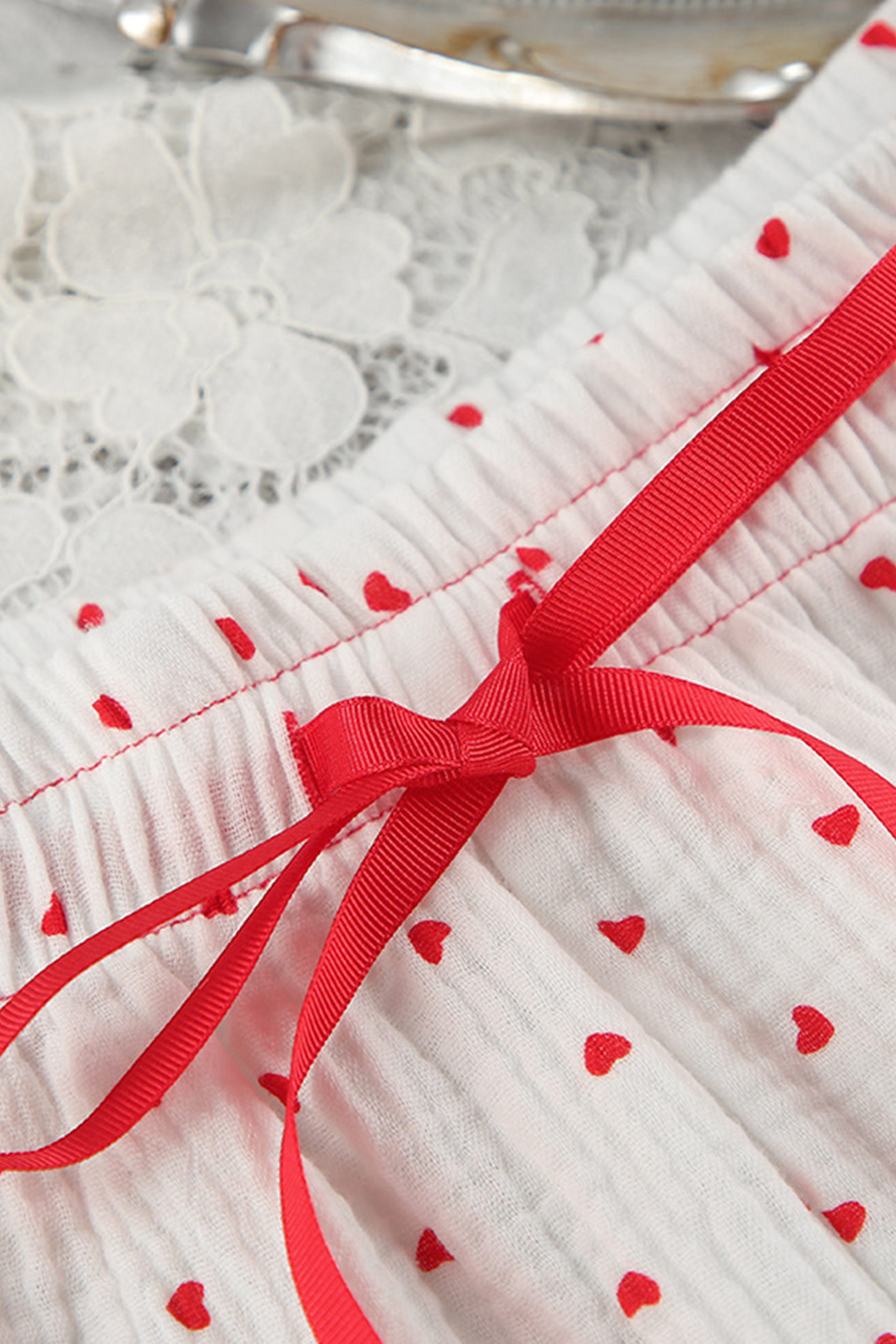 Flare Sleeve Heart Print Bow Tie Cotton Three-piece Set
