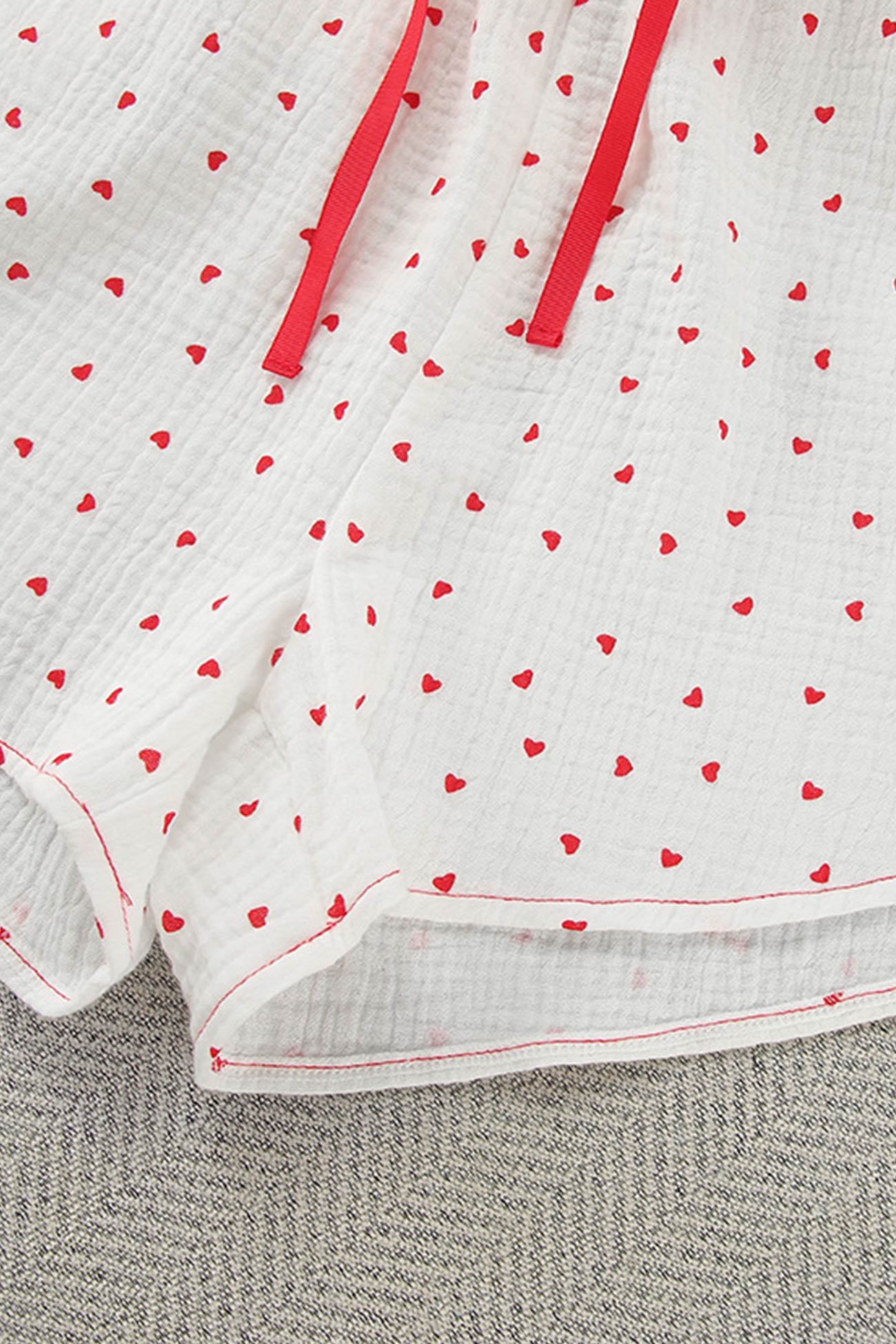 Flare Sleeve Heart Print Bow Tie Cotton Three-piece Set