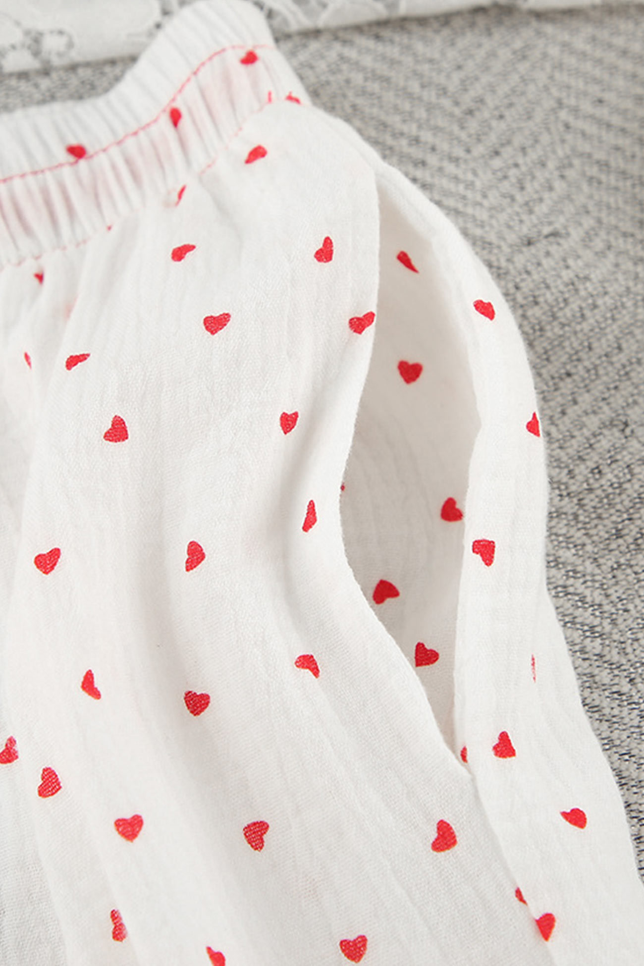 Flare Sleeve Heart Print Bow Tie Cotton Three-piece Set