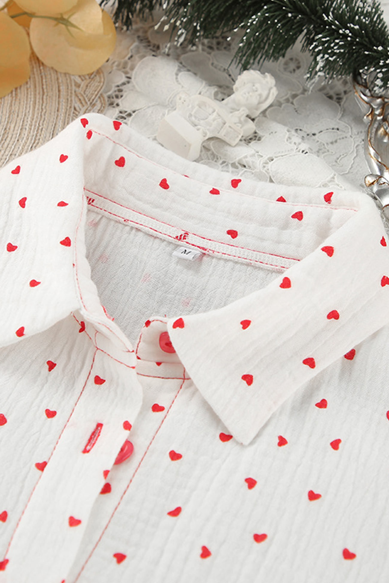 Flare Sleeve Heart Print Bow Tie Cotton Three-piece Set