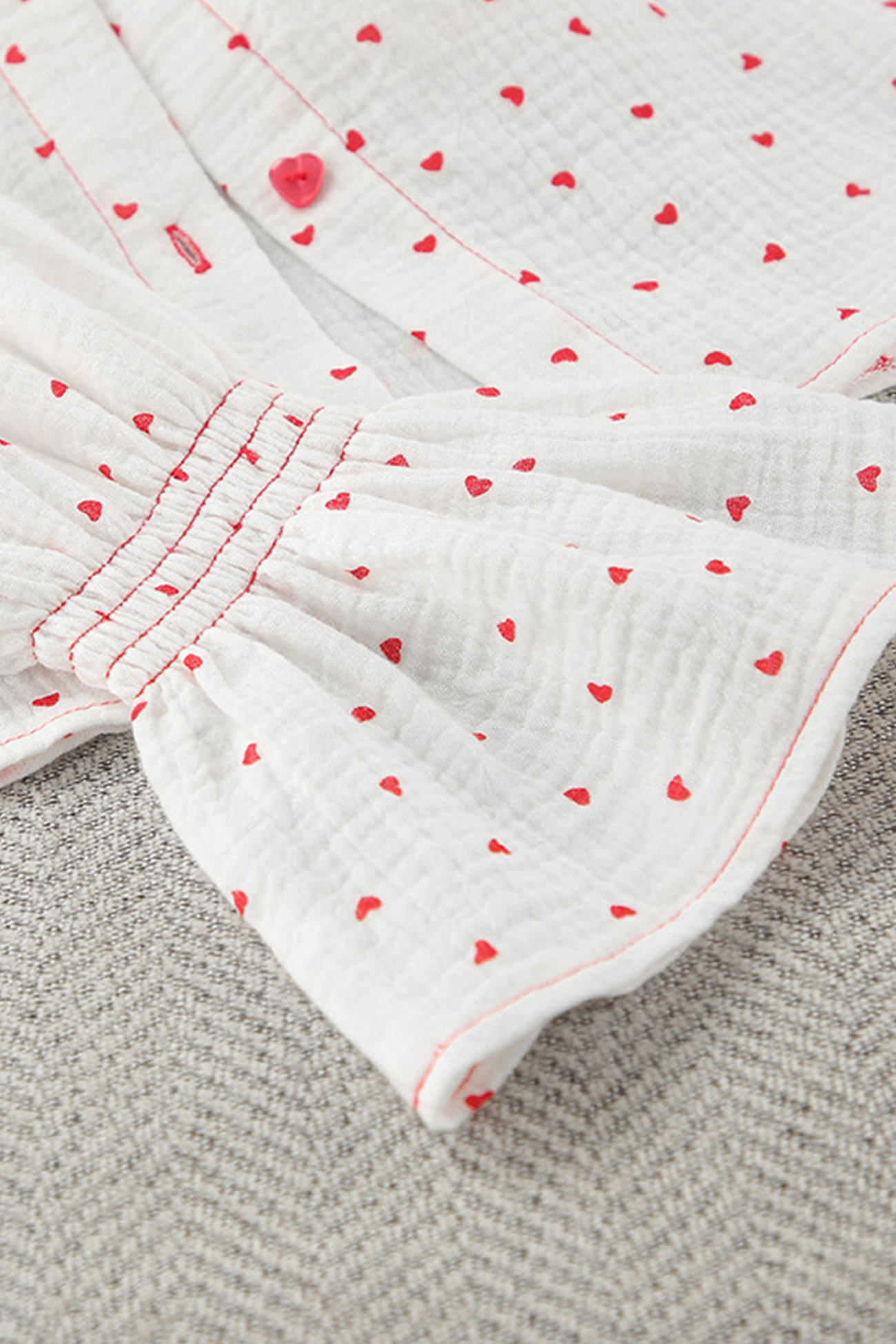 Flare Sleeve Heart Print Bow Tie Cotton Three-piece Set