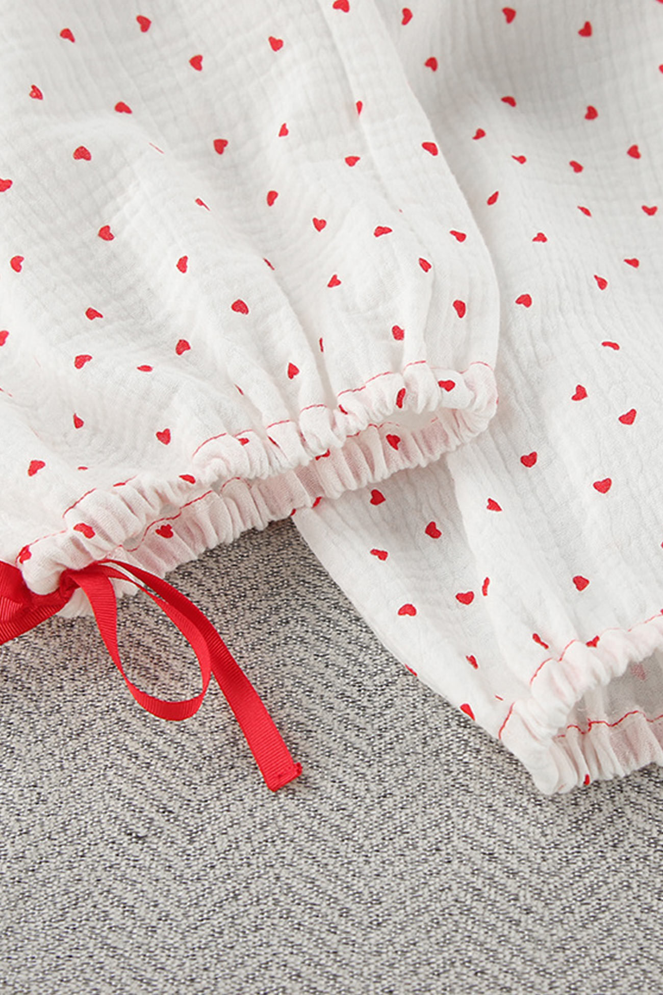 Flare Sleeve Heart Print Bow Tie Cotton Three-piece Set