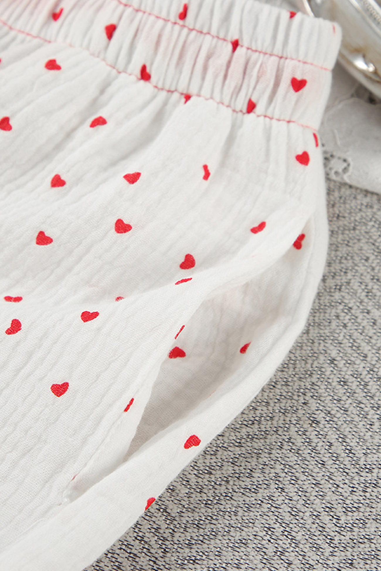 Flare Sleeve Heart Print Bow Tie Cotton Three-piece Set