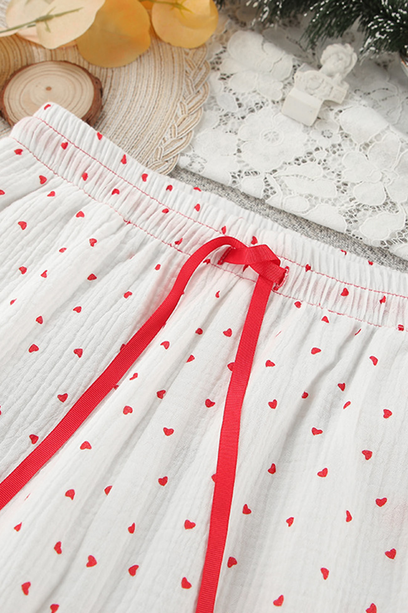 Flare Sleeve Heart Print Bow Tie Cotton Three-piece Set