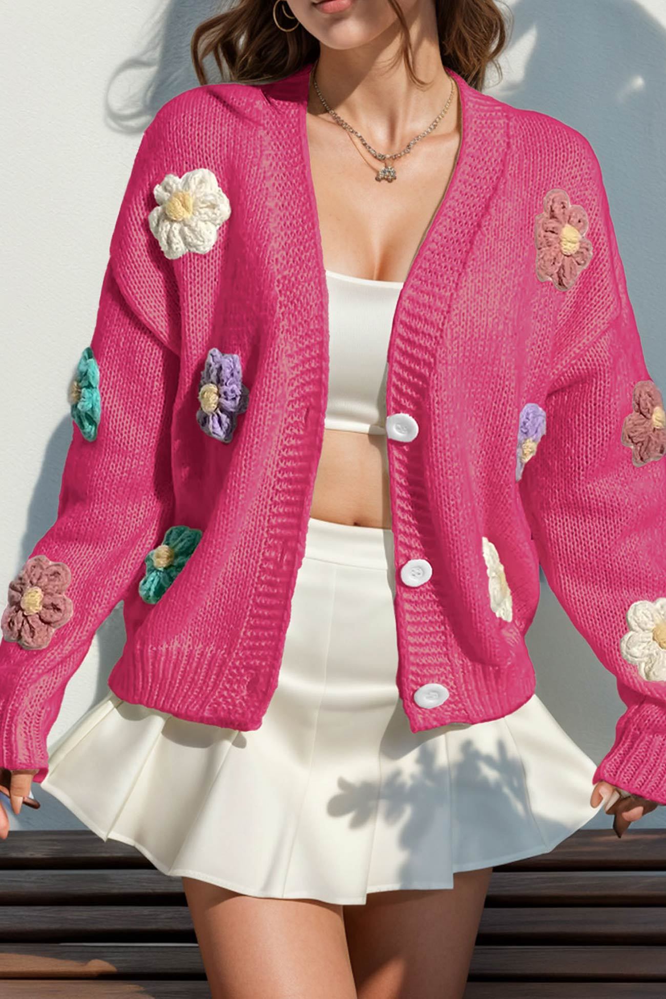 Floral Crochet Button-deon Cardigan