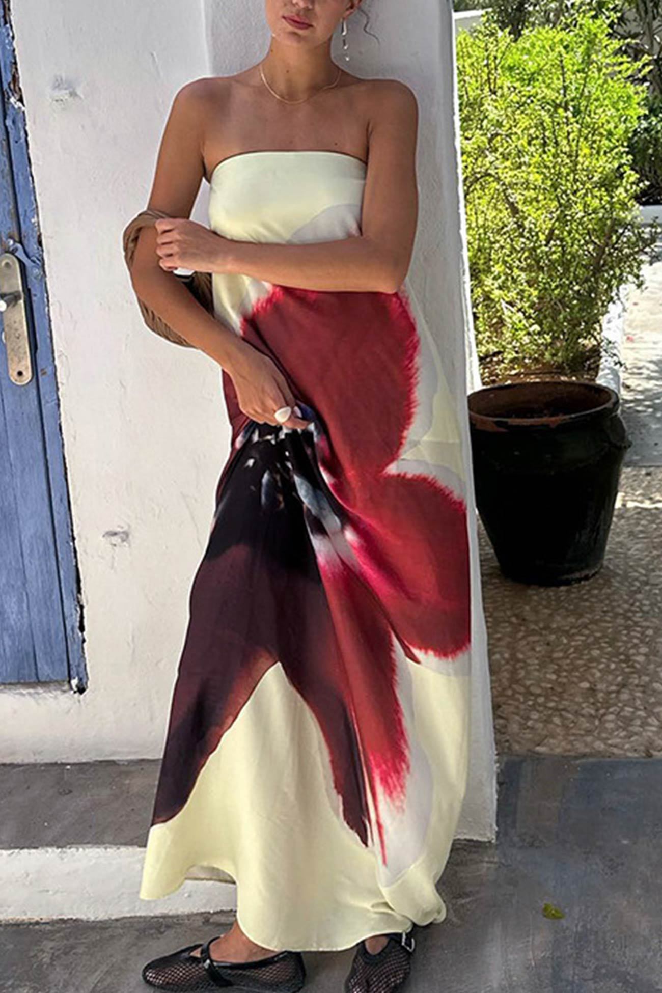 Floral Print Backless Maxi Dress
