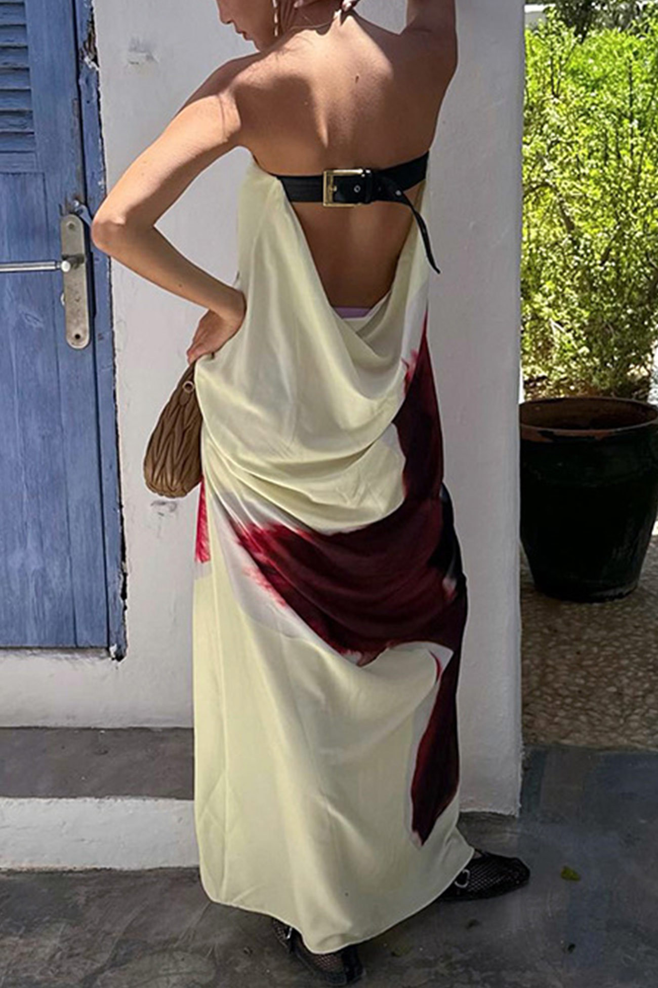 Floral Print Backless Maxi Dress