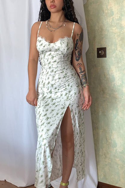 Floral Print Lace Split Cami Dress