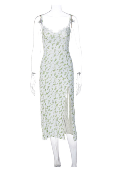 Floral Print Lace Split Cami Dress
