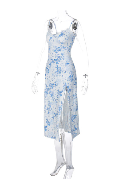 Floral Print Lace Split Cami Dress