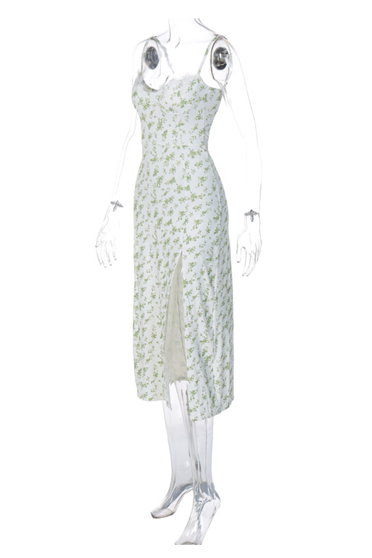 Floral Print Lace Split Cami Dress