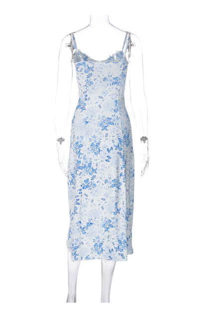 Floral Print Lace Split Cami Dress