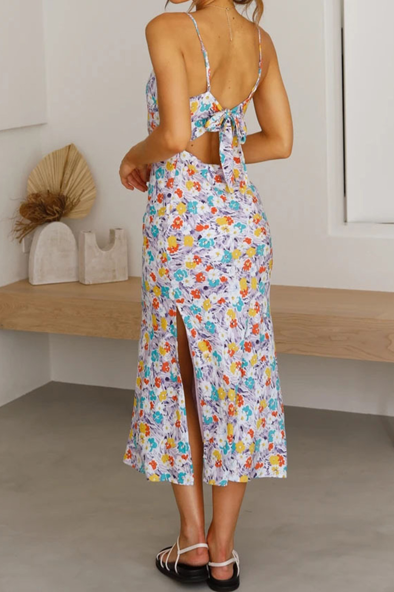 Floral Print Low Cut Slit Cami Dress