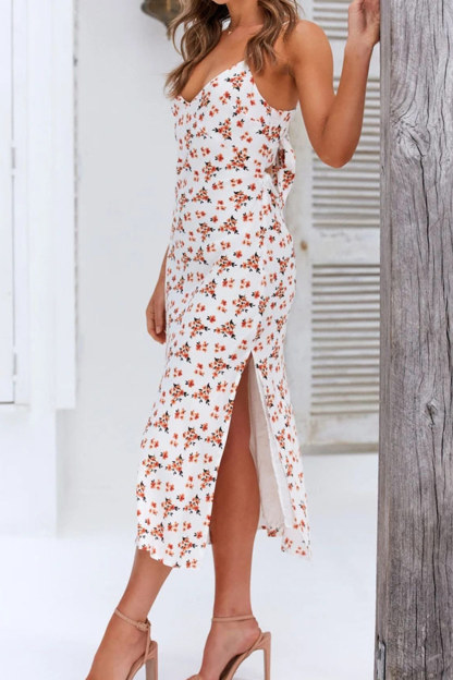 Floral Print Low Cut Slit Cami Dress