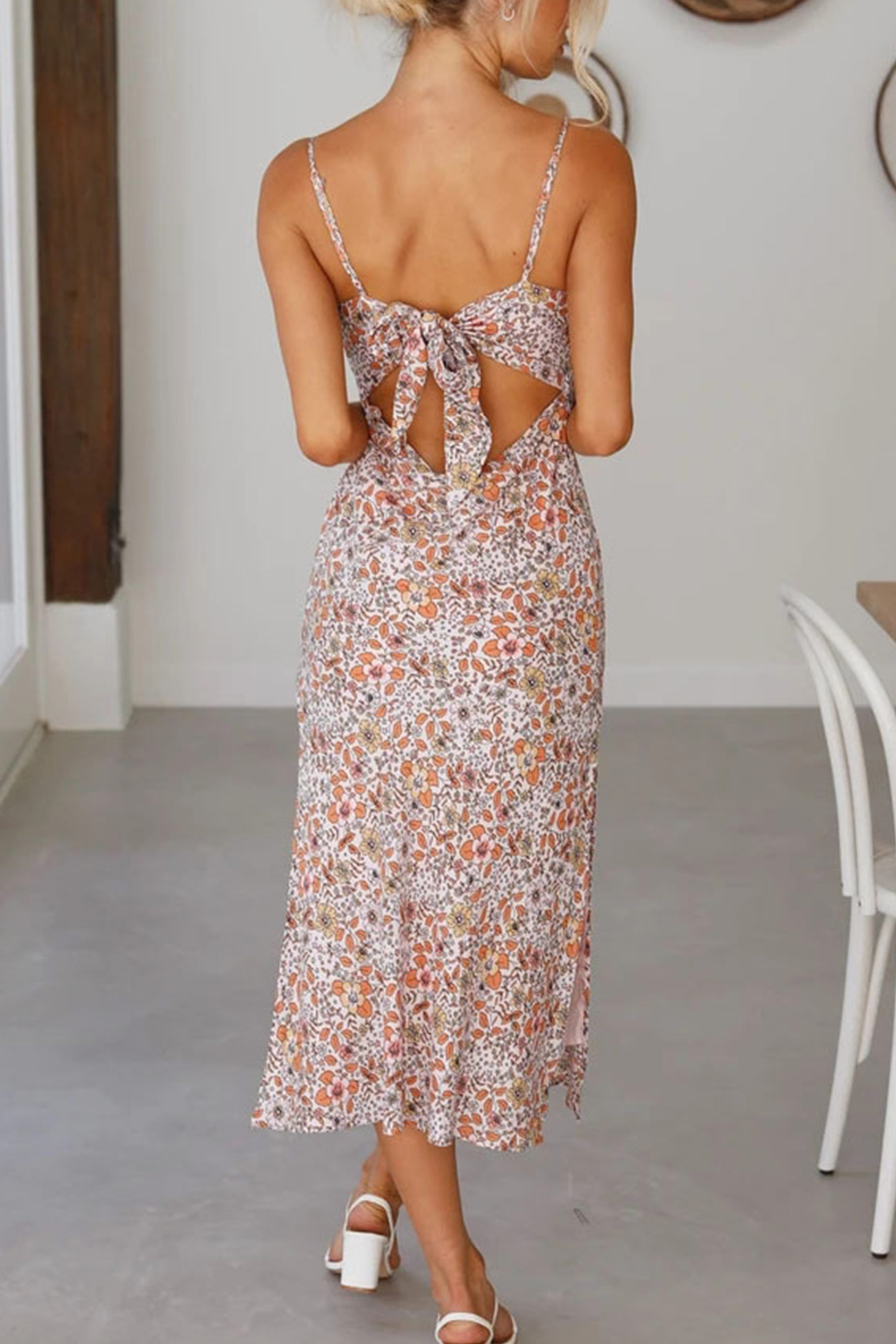 Floral Print Low Cut Slit Cami Dress