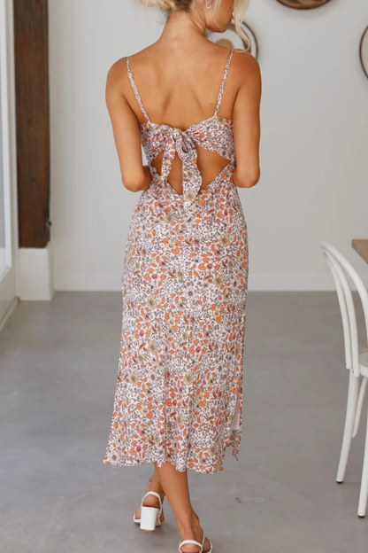 Floral Print Low Cut Slit Cami Dress
