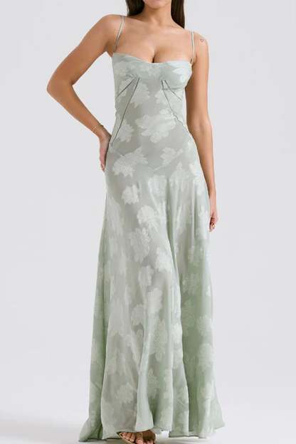 Floral Jacquard Tassel Lace Up Maxi Dress – arolora Floral Jacquard Tassel Lace Up Maxi Dress – arolora