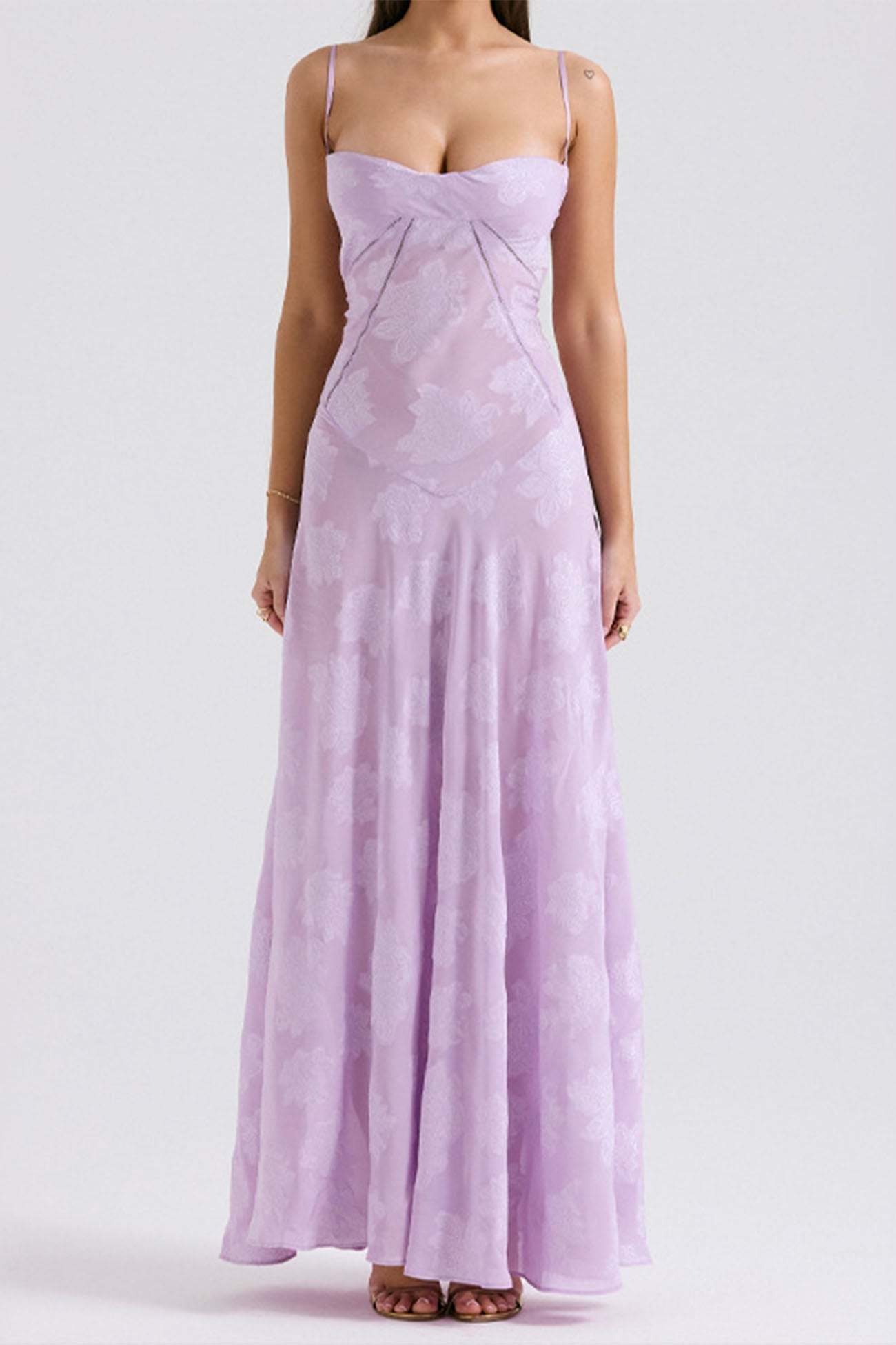Floral Jacquard Tassel Lace Up Maxi Dress
