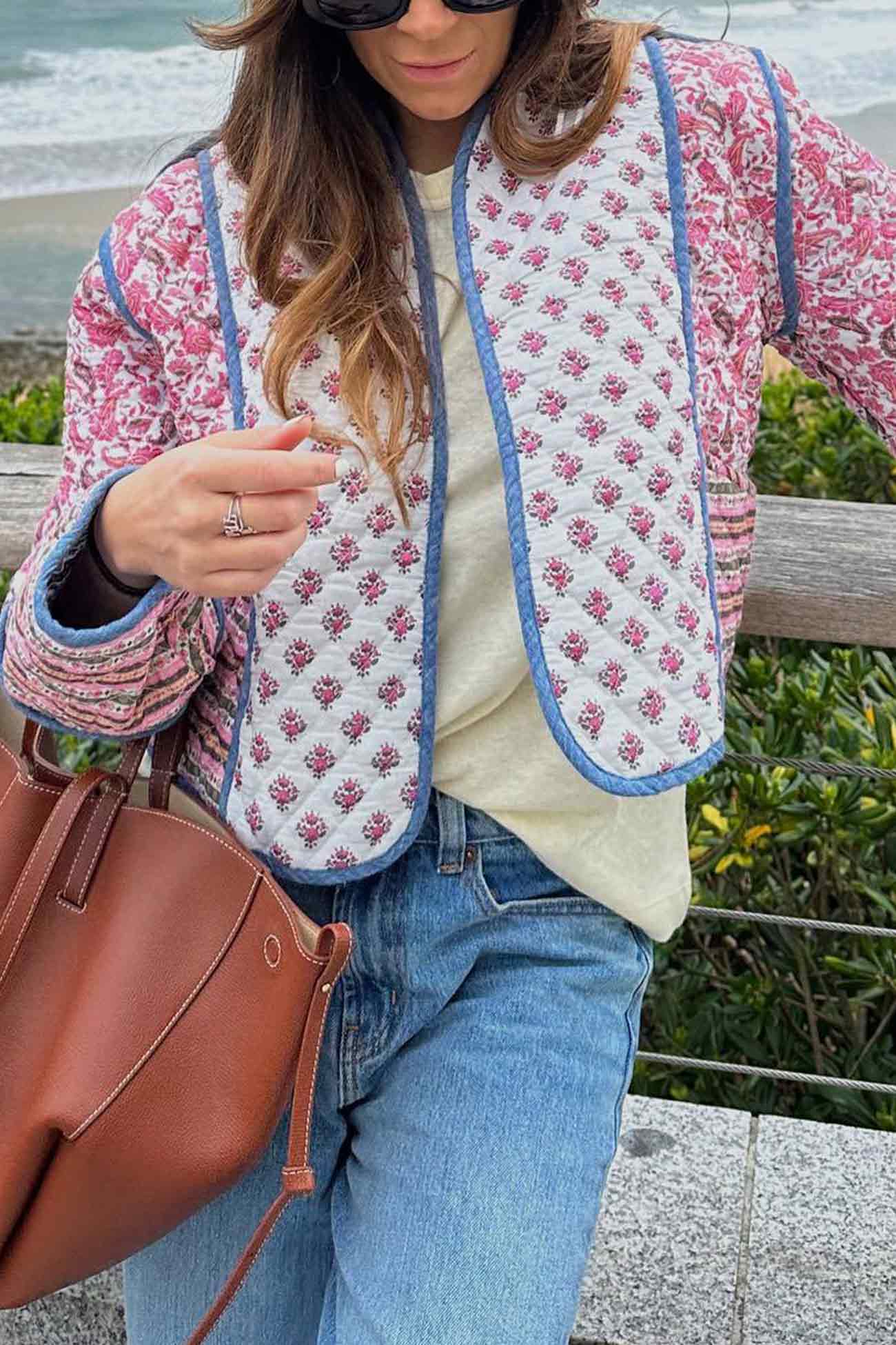 Floral Printed Reversible Open Front Jacket