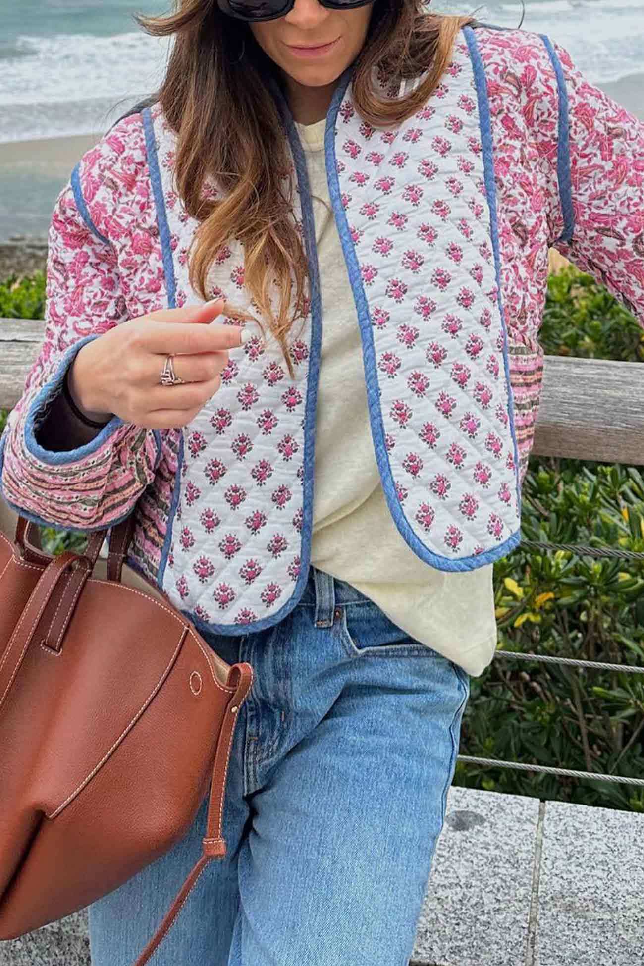 Floral Printed Reversible Open Front Jacket