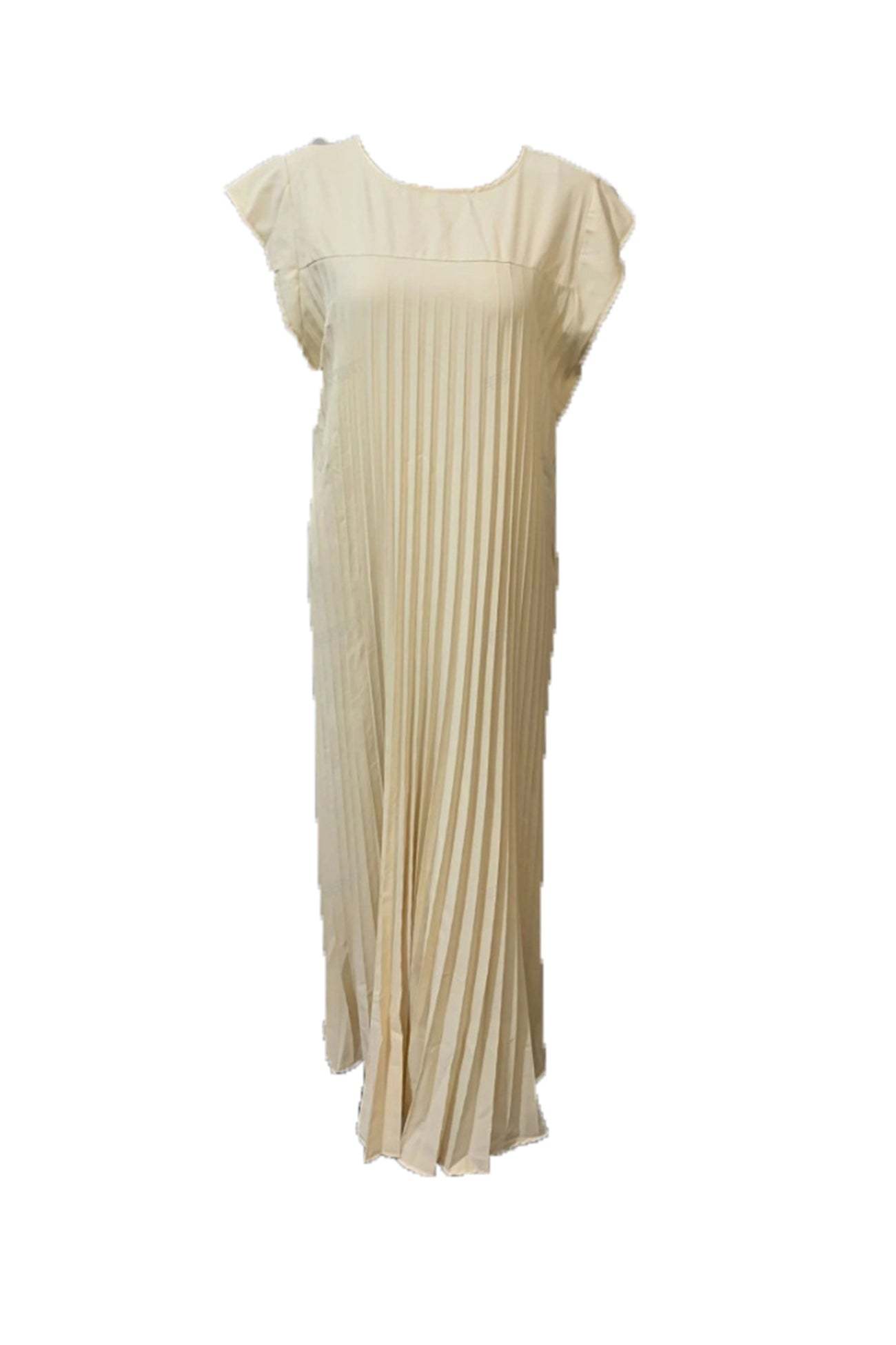Crew Neck Cap Sleeve Pleated Dress