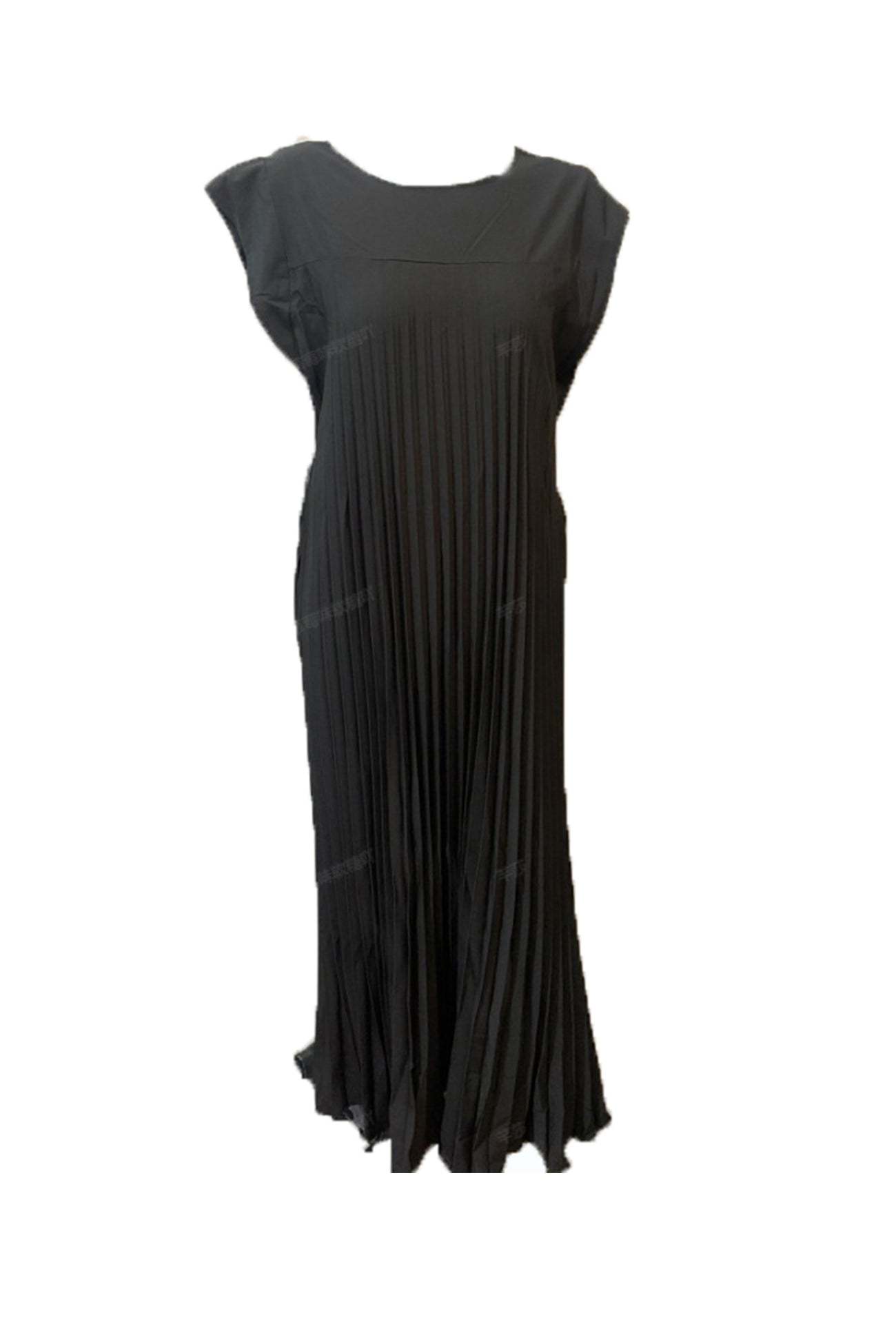 Crew Neck Cap Sleeve Pleated Dress