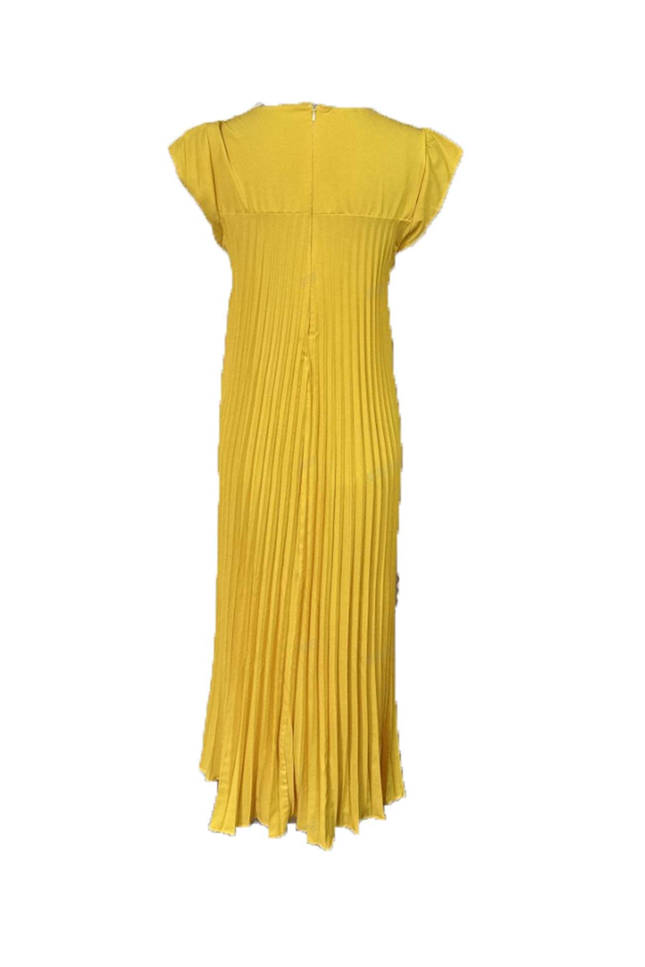 Crew Neck Cap Sleeve Pleated Dress