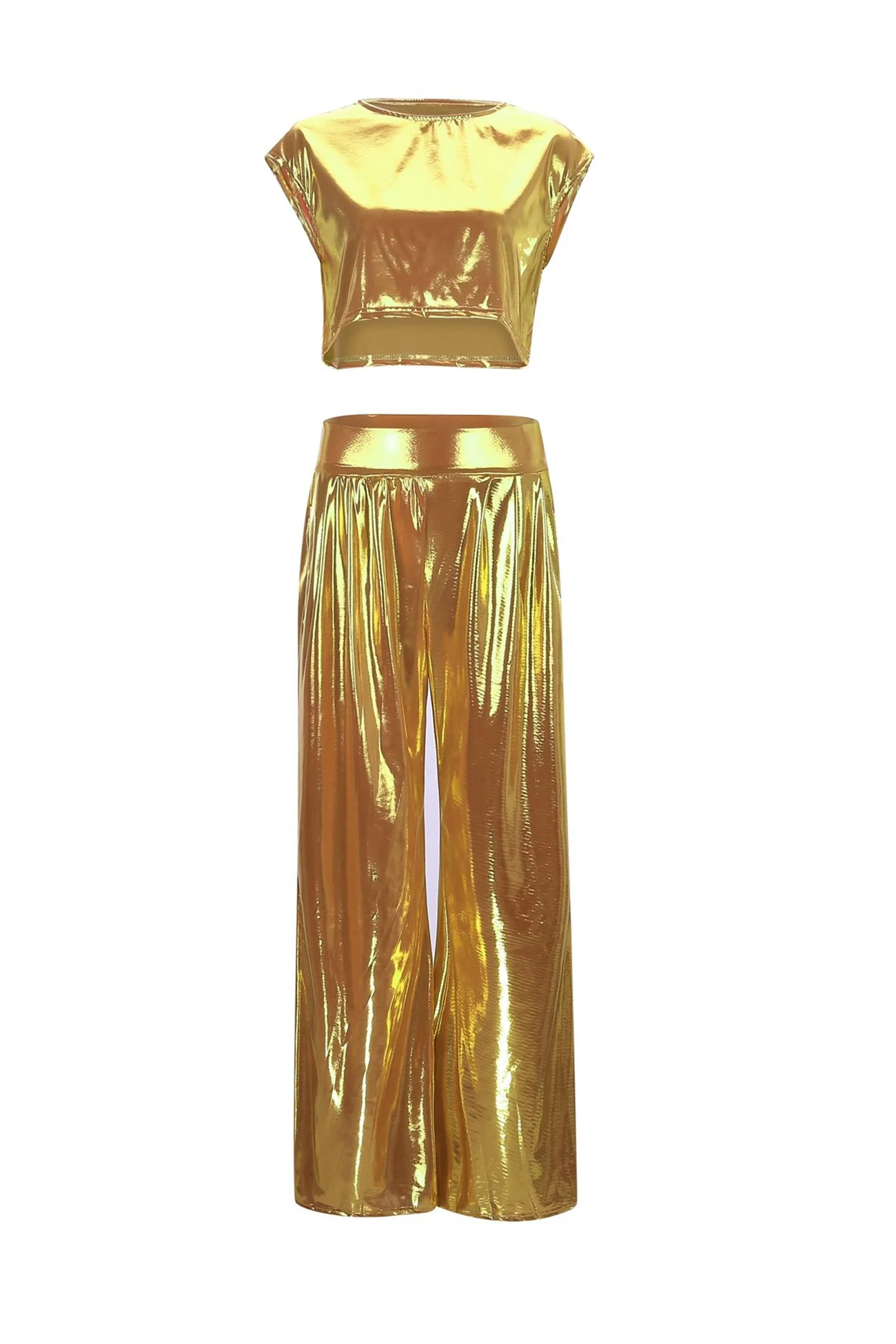 Glossy Vest Wide Leg Pants Set