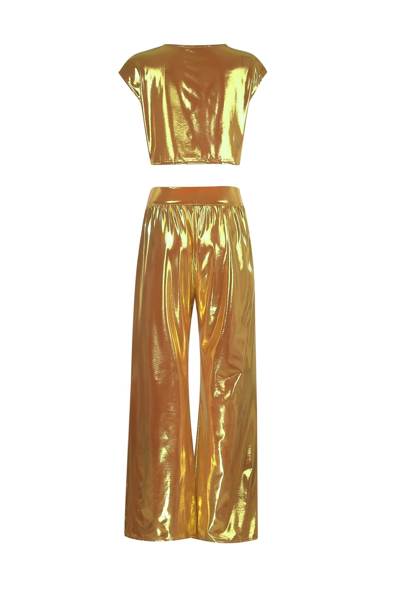Glossy Vest Wide Leg Pants Set
