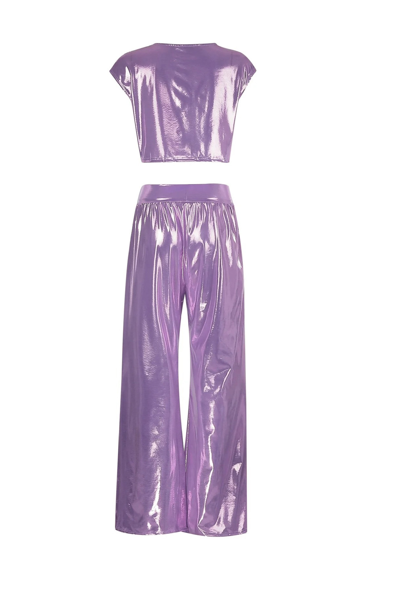 Glossy Vest Wide Leg Pants Set