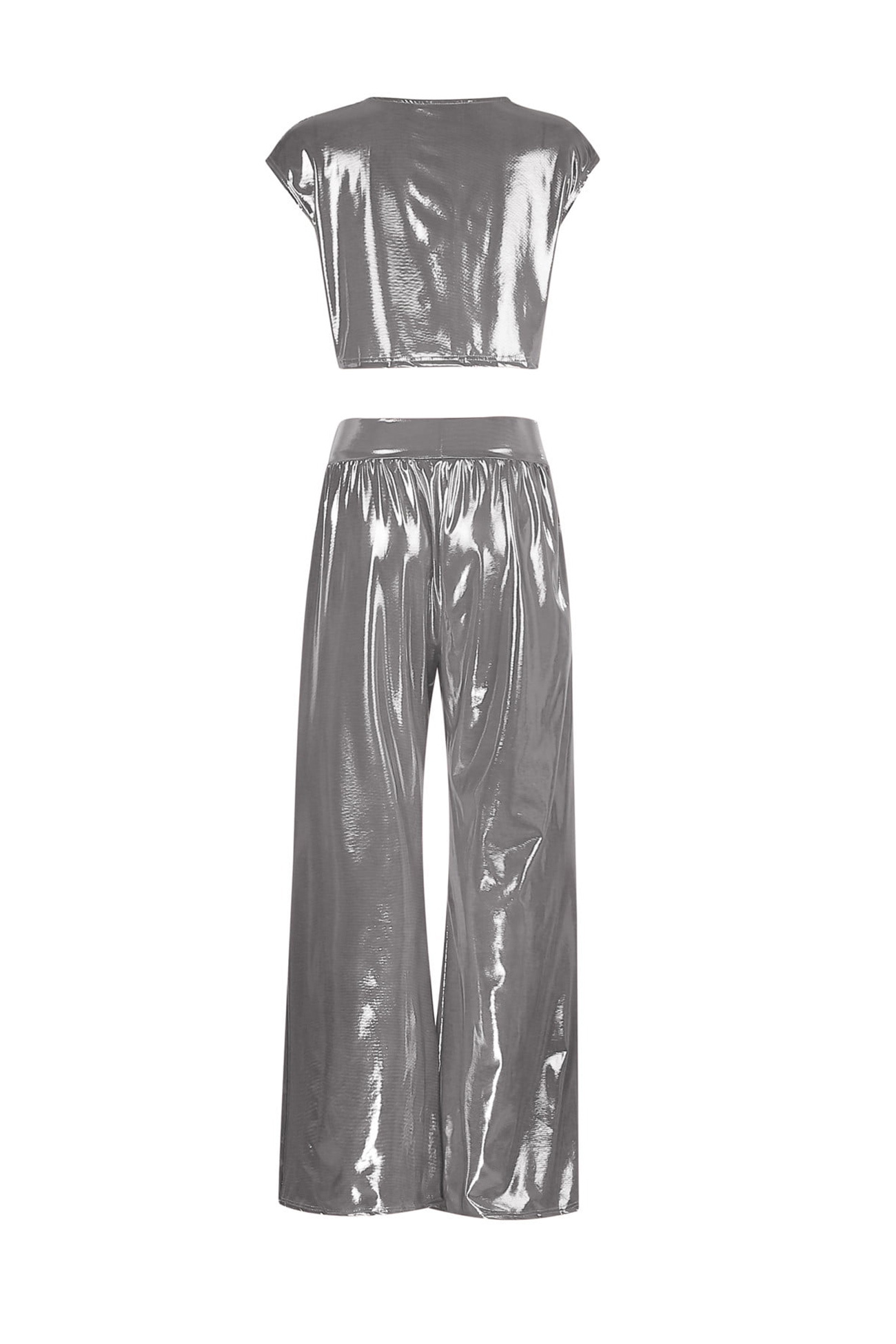 Glossy Vest Wide Leg Pants Set