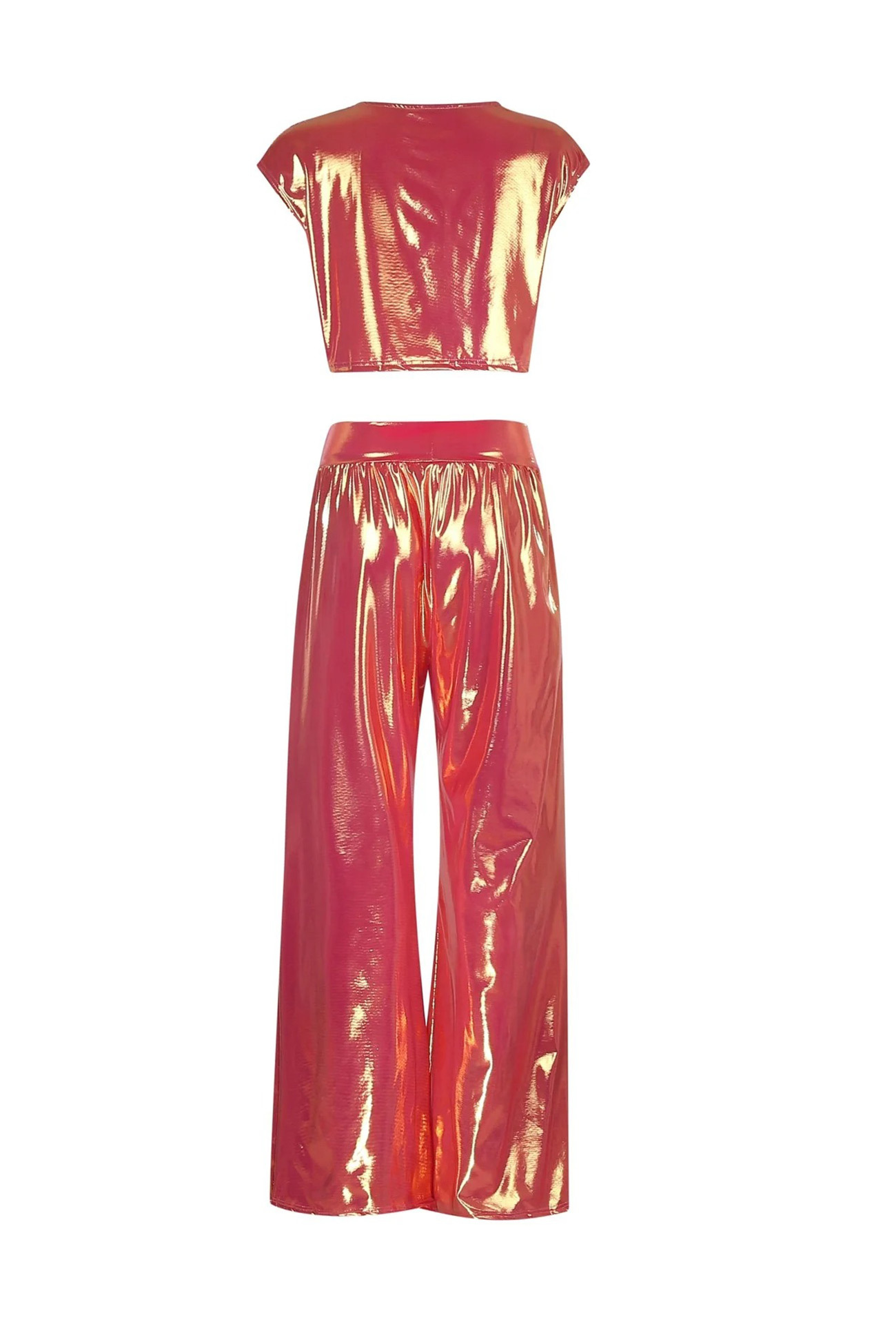 Glossy Vest Wide Leg Pants Set