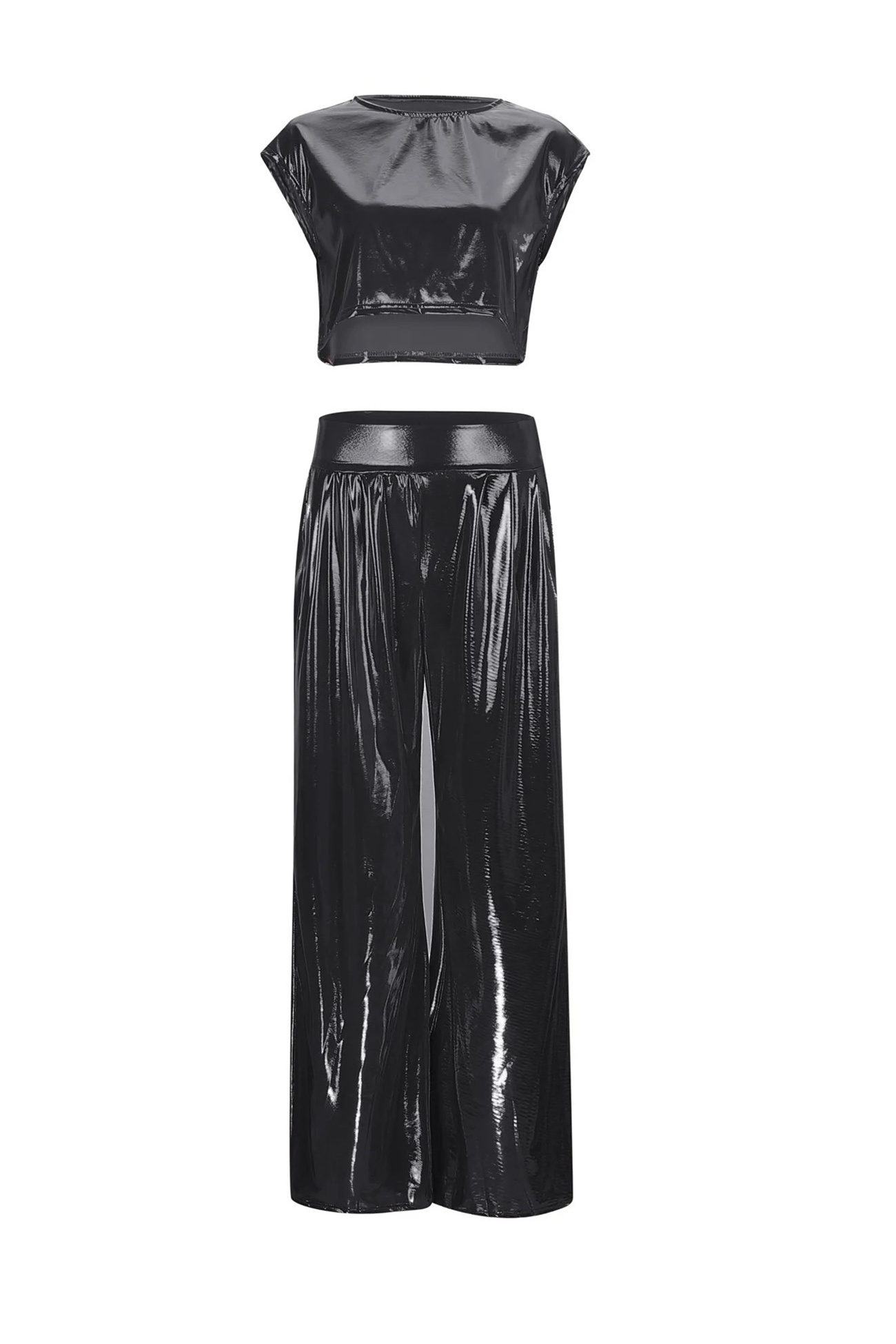 Glossy Vest Wide Leg Pants Set