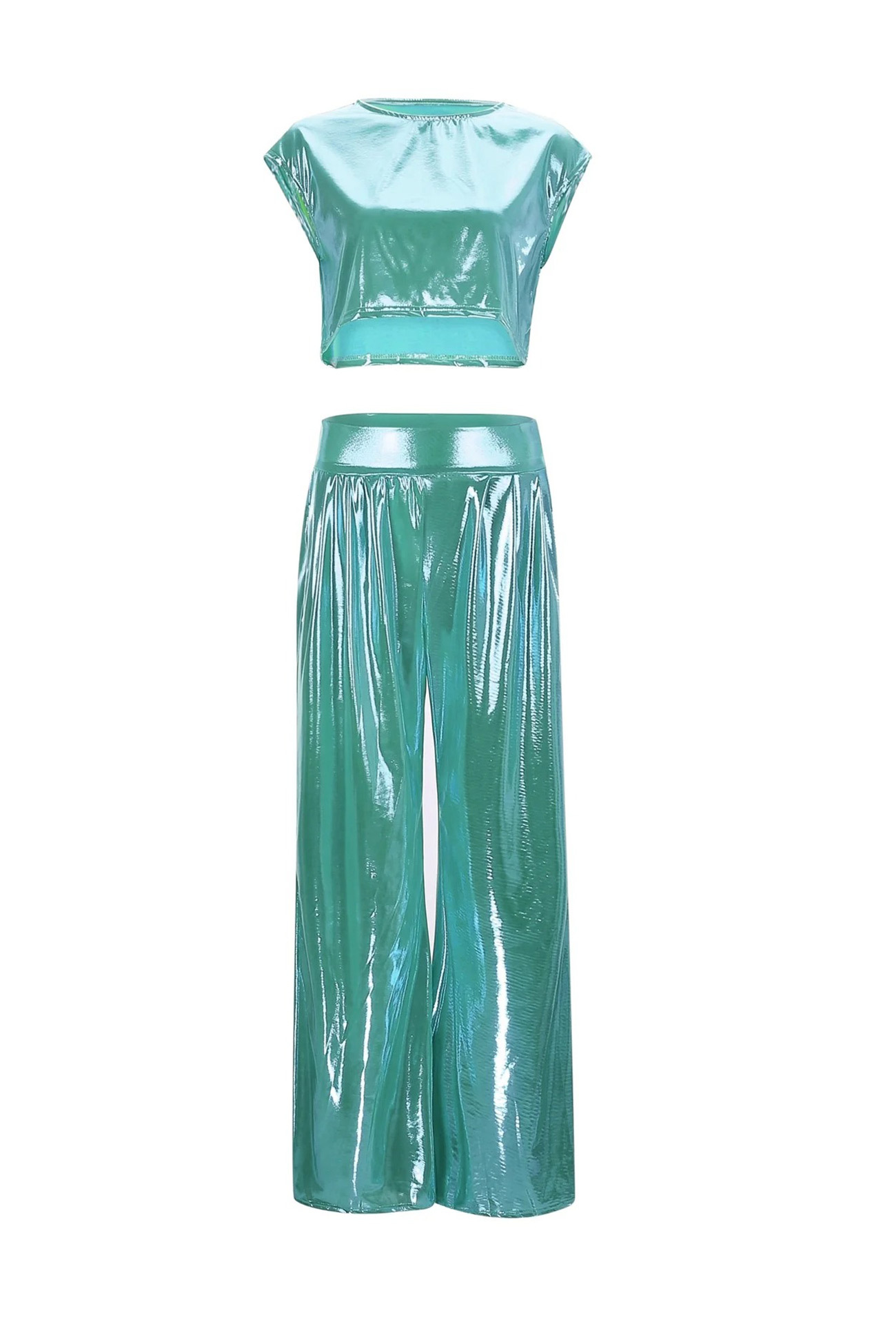 Glossy Vest Wide Leg Pants Set