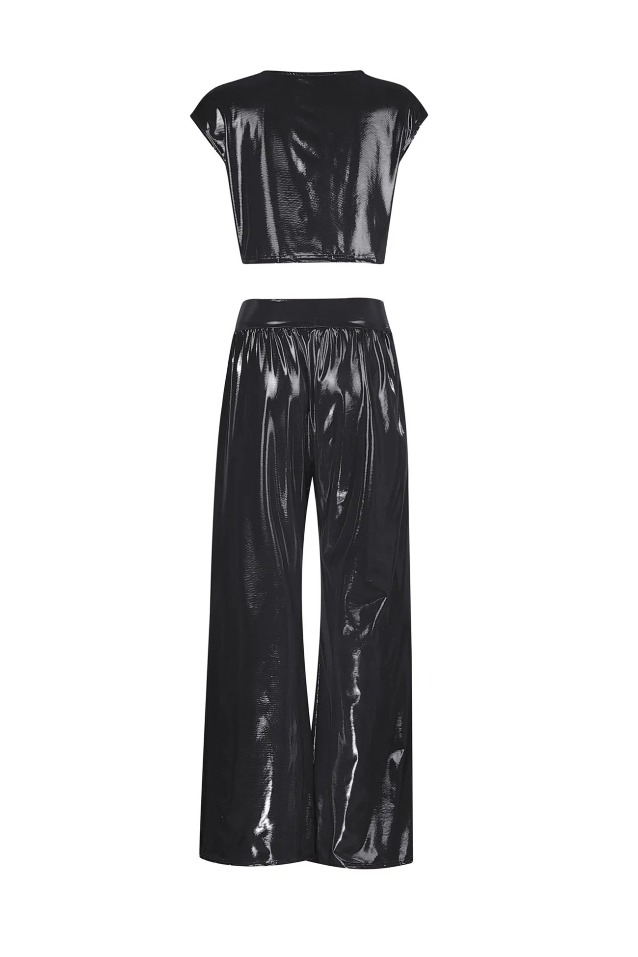 Glossy Vest Wide Leg Pants Set