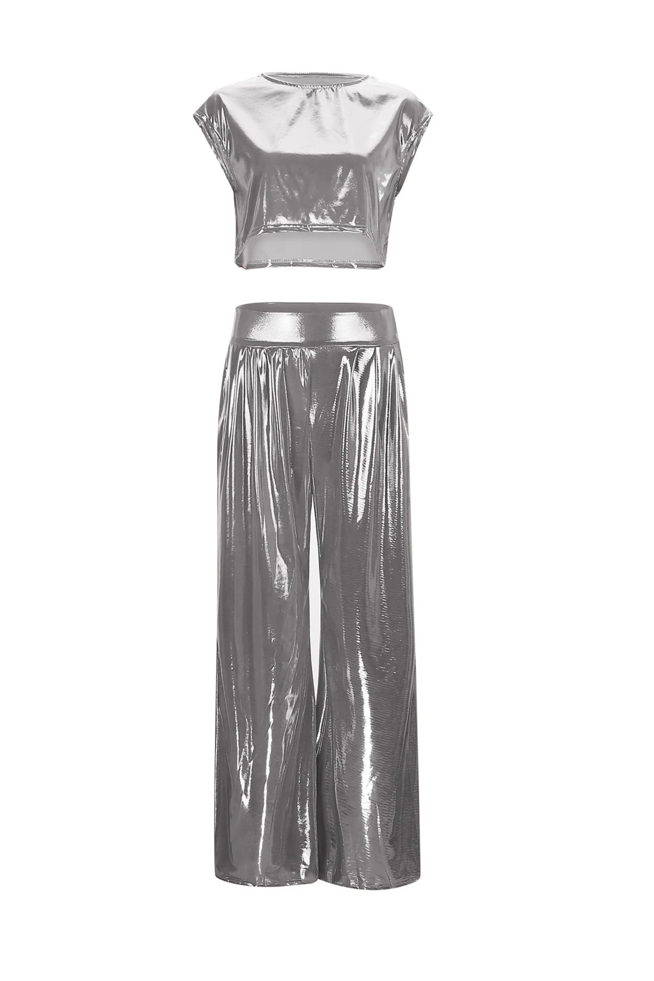 Glossy Vest Wide Leg Pants Set