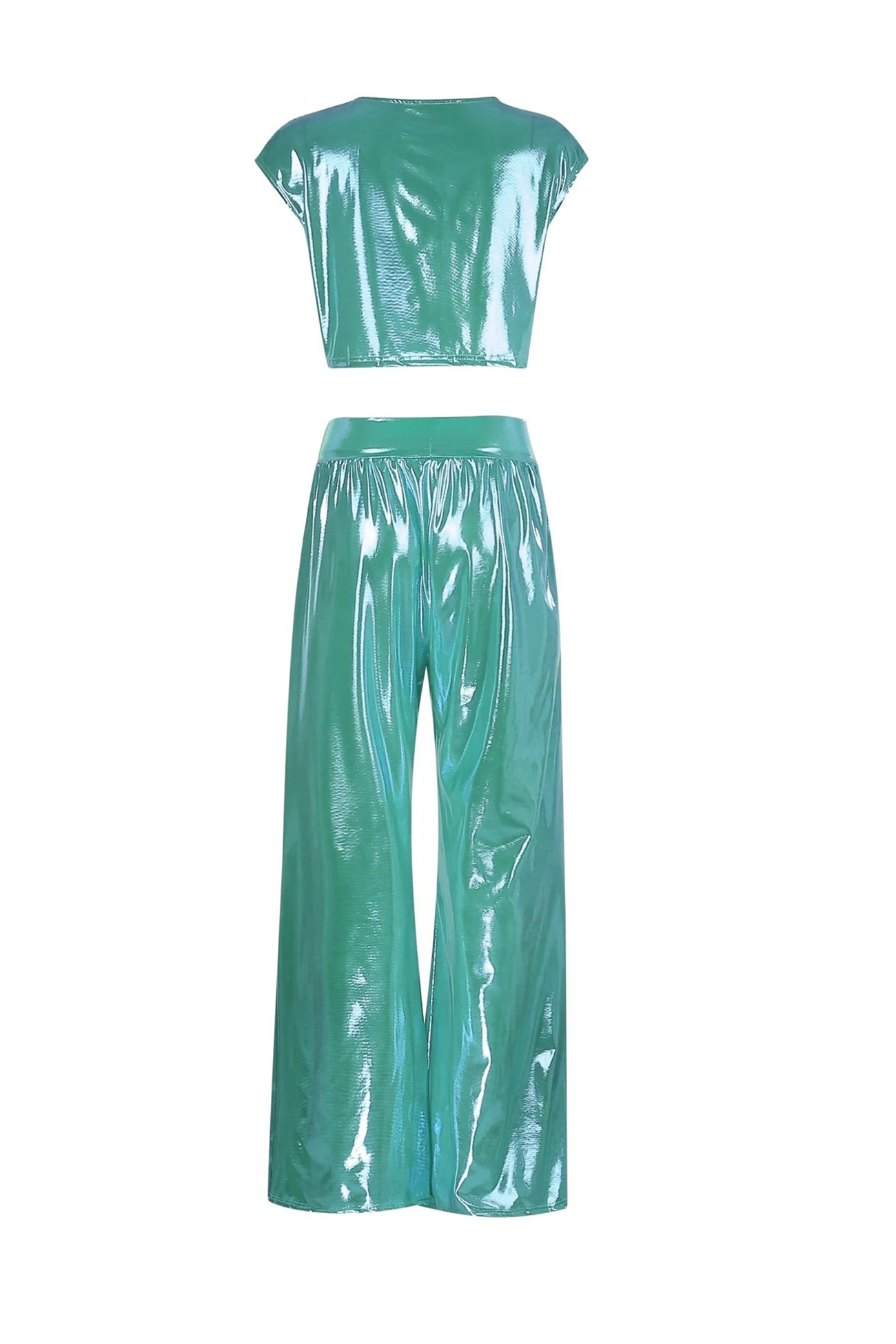 Glossy Vest Wide Leg Pants Set